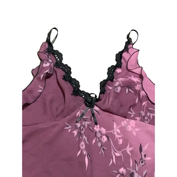 VTG Victorias Secret M Floral Cami Babydoll Top Bottom Set Purple Y2K lace trim - Picture 3 of 8